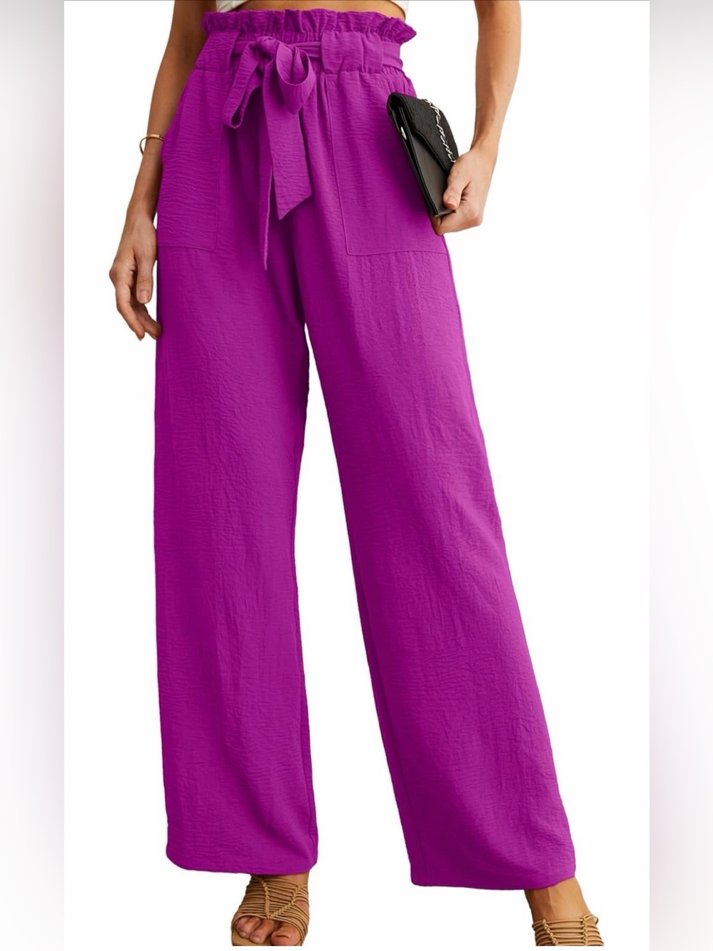 Wide-Leg Tie-Waist Pants in Magenta Size M